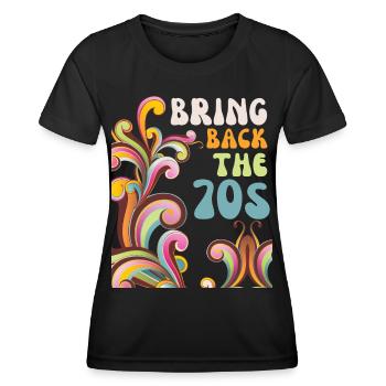 70s, retro style, funny saying 1970 - Women's Functional T-Shirt - black - Front - AI Model Female 172 light (172cm)