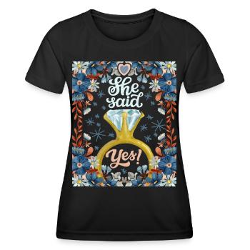 Wedding, Wedding, Bride, She-Said-Yes, Engagement - Women's Functional T-Shirt - black - Front - AI Model Female 172 light (172cm)