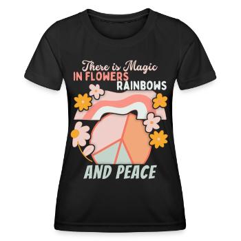 Peace symbol, peace sign, rainbow - Women's Functional T-Shirt - black - Front - AI Model Female 172 light (172cm)