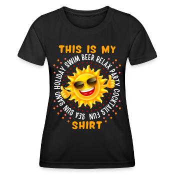 Urlaub am Meer, Sonne, Bier, lustiger Spruch - Frauen Funktions-T-Shirt - Schwarz - Vorne - AI Model Female 172 light (172cm)