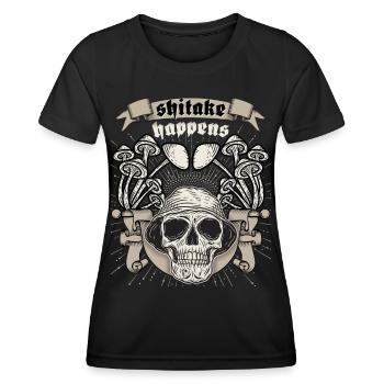 Crâne, crâne, dicton drôle, Shitake Happens - T-shirt sport Femme - noir - Devant - AI Model Female 172 light (172cm)