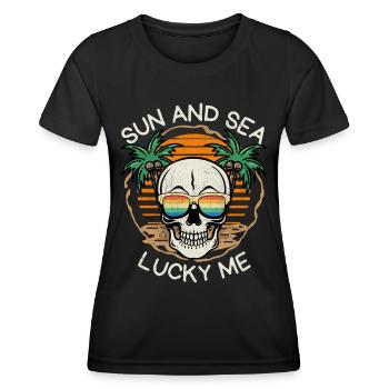 Laughing Skull, Beach, Sunset Sunset - Women's Functional T-Shirt - black - Front - AI Model Female 172 light (172cm)