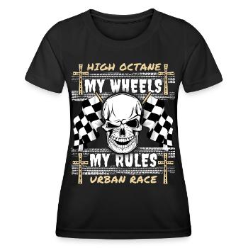 Crâne, Crâne, Course, Course automobile, Design de motard - T-shirt sport Femme - noir - Devant - AI Model Female 172 light (172cm)