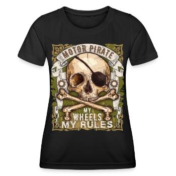 Skull Skull Motorcycle Pirate, Biker Design - Women's Functional T-Shirt - black - Front - AI Model Female 172 light (172cm)