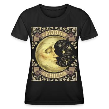 Moon-Child, Halbmond, Boho-Vintage, Viktorianisch - Frauen Funktions-T-Shirt - Schwarz - Vorne - AI Model Female 172 light (172cm)