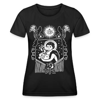 Jésus-Christ, art populaire, IHS, Jésus avec des brebis - T-shirt sport Femme - noir - Devant - AI Model Female 172 light (172cm)