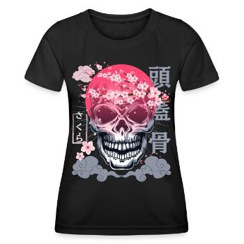 Sakura-Sakura, Japan Kirschblüte, Totenkopf, Skull - Frauen Funktions-T-Shirt - Schwarz - Vorne - AI Model Female 172 light (172cm)