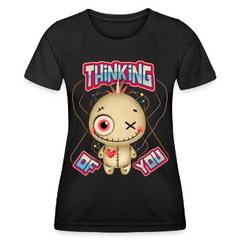 Voodoo-Puppe, lustiger Spruch Thinking-Of-You - Frauen Funktions-T-Shirt - Schwarz - Vorne - AI Model Female 172 light (172cm)