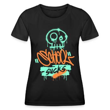École, frustration scolaire, drôle de dire style graffiti - T-shirt sport Femme - noir - Devant - AI Model Female 172 light (172cm)