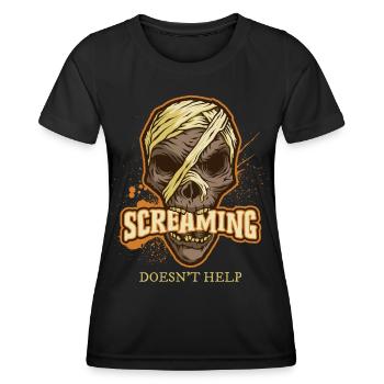 Eerie mummy, Halloween motif, horror - Women's Functional T-Shirt - black - Front - AI Model Female 172 light (172cm)