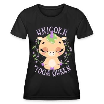 Yoga unicorn, unicorn yoga queen, funny saying - Women's Functional T-Shirt - black - Front - AI Model Female 172 light (172cm)