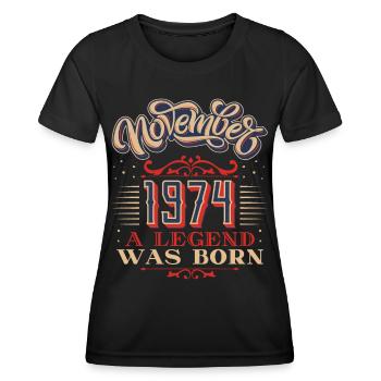 1974, anniversaire, novembre 1974, 11.1974, 11-1974 - T-shirt sport Femme - noir - Devant - AI Model Female 172 light (172cm)