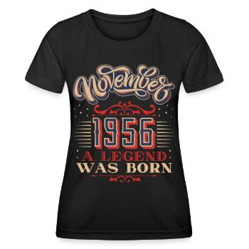 1956, birthday, November 1956, 11.1956, 11-1956 - Women's Functional T-Shirt - black - Front - AI Model Female 172 light (172cm)