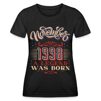 1998 birthday, November-1998, 11-1998 birthday - Women's Functional T-Shirt - black - Front - AI Model Female 172 light (172cm)