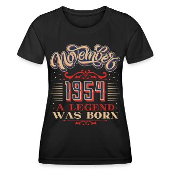 1954, birthday, November 1954, 11.1954, 11-1954 - Women's Functional T-Shirt - black - Front - AI Model Female 172 light (172cm)