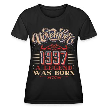 1997 birthday, November-1997, 11-1997 birthday - Women's Functional T-Shirt - black - Front - AI Model Female 172 light (172cm)