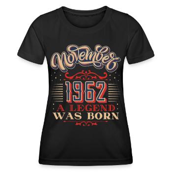1962 birthday, November-1962, 11-1962 - Women's Functional T-Shirt - black - Front - AI Model Female 172 light (172cm)