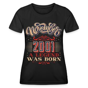 2001, birthday, November 2001, 11.2001, 11-2001 - Women's Functional T-Shirt - black - Front - AI Model Female 172 light (172cm)