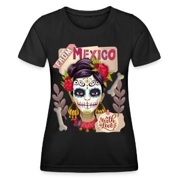Mexiko, Dia-de-los-Muertos, sugar-skull La-Catrina - Frauen Funktions-T-Shirt - Schwarz - Vorne - AI Model Female 172 light (172cm)