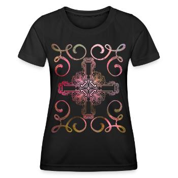 Christliches-Kreuz, Vintage-Stil, Jesus Christus - Frauen Funktions-T-Shirt - Schwarz - Vorne - AI Model Female 172 light (172cm)