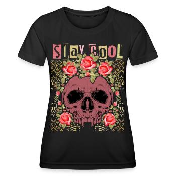 Crâne avec des roses, drôle de dicton Stay-Cool - T-shirt sport Femme - noir - Devant - AI Model Female 172 light (172cm)