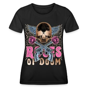 Skull, Colt revolver, rose motif - Women's Functional T-Shirt - black - Front - AI Model Female 172 light (172cm)