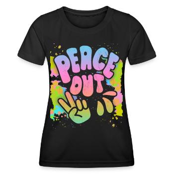 Peace-Out, Frieden-Symbol Friedenszeichen, 70er - Frauen Funktions-T-Shirt - Schwarz - Vorne - AI Model Female 172 light (172cm)