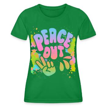 Peace-Out, Frieden-Symbol Friedenszeichen, 70er - Frauen Funktions-T-Shirt - Kelly Green - Vorne - AI Model Female 172 dark (172cm)