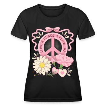 Symbole de paix Signe de paix, Amour-Paix-Fleurs - T-shirt sport Femme - noir - Devant - AI Model Female 172 light (172cm)