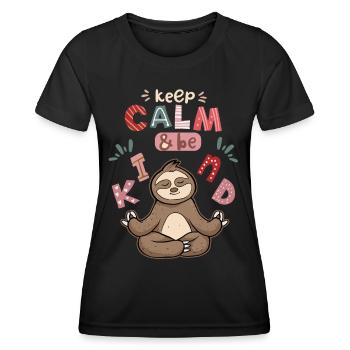 Yoga, Yoga-Faultier, Yoga-Sloth, Keep-Calm, Spruch - Frauen Funktions-T-Shirt - Schwarz - Vorne - AI Model Female 172 light (172cm)