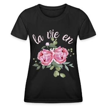 Vintage-Stil Pfingstrosen Aquarell lustiger Spruch - Frauen Funktions-T-Shirt - Schwarz - Vorne - AI Model Female 172 light (172cm)