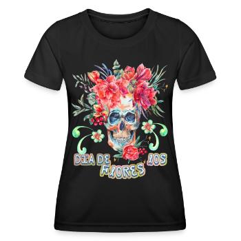 Skull Skull Dia-De-Los-Flores funny saying - Women's Functional T-Shirt - black - Front - AI Model Female 172 light (172cm)