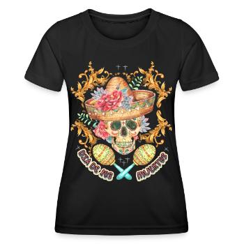 Crâne Totenkopf Sombrero-Crâne Dia-de-Los-Muertos - T-shirt sport Femme - noir - Devant - AI Model Female 172 light (172cm)