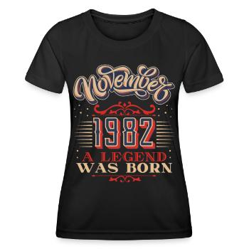 Année de naissance-1982, anniversaire, novembre-1982, 11-1982 - T-shirt sport Femme - noir - Devant - AI Model Female 172 light (172cm)