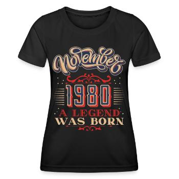1980, birthday, November 1980, 11.1980, 11-1980 - Women's Functional T-Shirt - black - Front - AI Model Female 172 light (172cm)