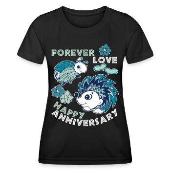 Hochzeitstag, Jubiläum, lustiger Spruch mit Igel - Frauen Funktions-T-Shirt - Schwarz - Vorne - AI Model Female 172 light (172cm)