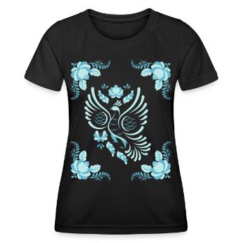 Volkskunst Friedenstaube, Gzhel Art, Gzhel-Kunst - Frauen Funktions-T-Shirt - Schwarz - Vorne - AI Model Female 172 light (172cm)