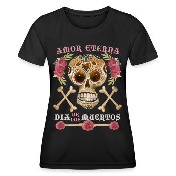 Crâne, crâne de sucre, Dia-de-los-Muertos dicton - T-shirt sport Femme - noir - Devant - AI Model Female 172 light (172cm)