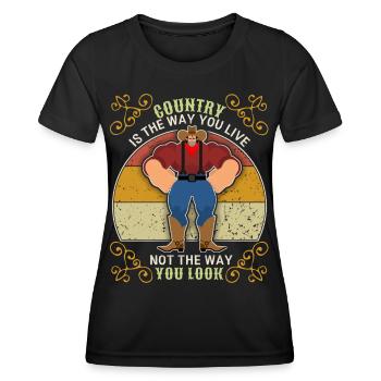Country music, country music funny cowboy saying - Women's Functional T-Shirt - black - Front - AI Model Female 172 light (172cm)