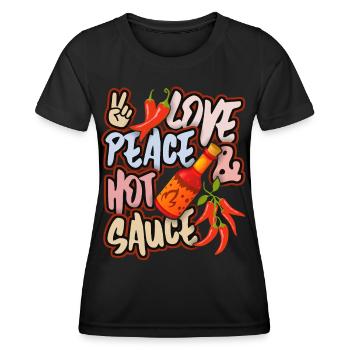 Pepperoni, pepper hot sauce, peace-and-love - Women's Functional T-Shirt - black - Front - AI Model Female 172 light (172cm)