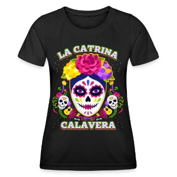 La-Catrina, Catrina-Calavera, Dia-de-los-Muertos - Frauen Funktions-T-Shirt - Schwarz - Vorne - AI Model Female 172 light (172cm)