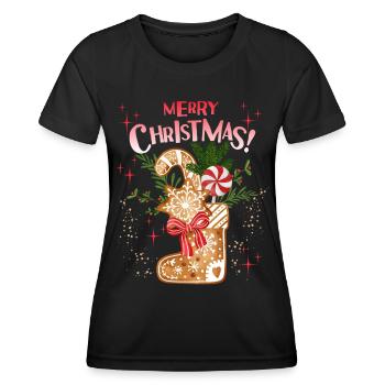 Bottes en pain d’épice de Noël, Saint-Nicolas - T-shirt sport Femme - noir - Devant - AI Model Female 172 light (172cm)
