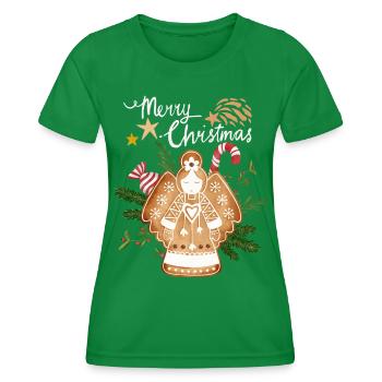 Christmas Gingerbread Angel, Christmas Angel - Women's Functional T-Shirt - kelly green - Front - AI Model Female 172 dark (172cm)