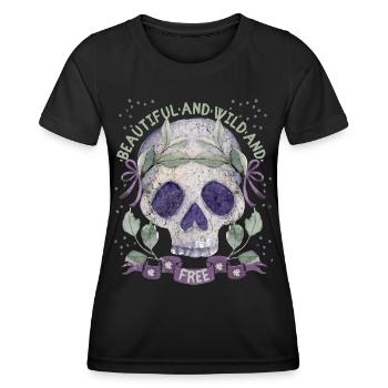 Totenkopf Schädel Skull Lorbeerkranz romantisch - Frauen Funktions-T-Shirt - Schwarz - Vorne - AI Model Female 172 light (172cm)
