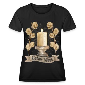 Goth, Gothic-Vibes Totenkopf und Kerze - Frauen Funktions-T-Shirt - Schwarz - Vorne - AI Model Female 172 light (172cm)
