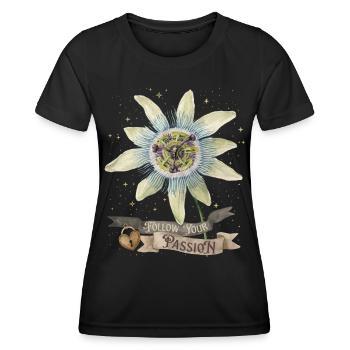 Passionflower, Vintage Botanical Illustration - Women's Functional T-Shirt - black - Front - AI Model Female 172 light (172cm)