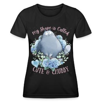 Dicke Katze lustiger Spruch, Cute-Chubby-Cat - Frauen Funktions-T-Shirt - Schwarz - Vorne - AI Model Female 172 light (172cm)