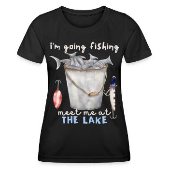 Fisch, Angeln am See, Angler, Angelhaken, Spruch - Frauen Funktions-T-Shirt - Schwarz - Vorne - AI Model Female 172 light (172cm)