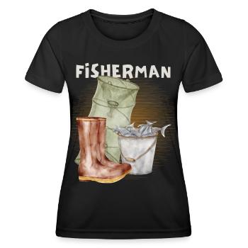 Fisch, Angler, Reuse, Vintage-Fischer Angeln - Frauen Funktions-T-Shirt - Schwarz - Vorne - AI Model Female 172 light (172cm)