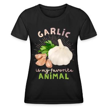 Knoblauch, lustiger Spuch, Garlic-Illustration - Frauen Funktions-T-Shirt - Schwarz - Vorne - AI Model Female 172 light (172cm)